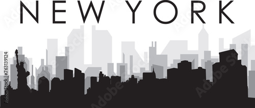 Black cityscape skyline panorama with gray misty city buildings background of NEW YORK  UNITED STATES