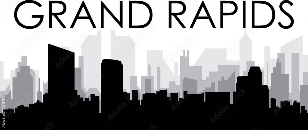 Black cityscape skyline panorama with gray misty city buildings background of GRAND RAPIDS, UNITED STATES