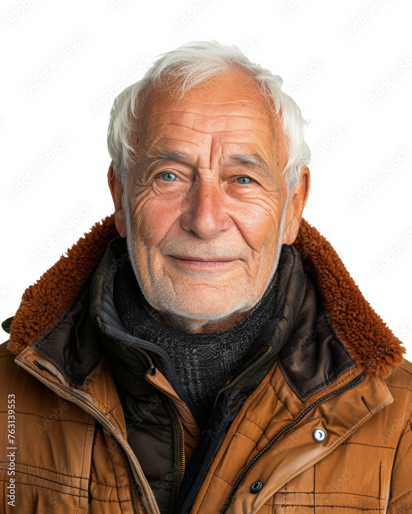 Portrait of a senior man in winter jacket, cut out - stock png. Portrait of a senior man in winter jacket, cut out - stock png.