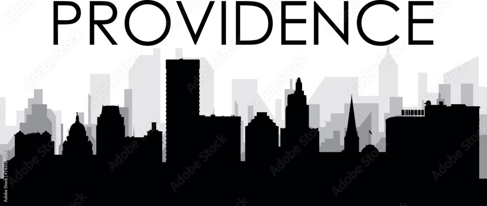 Black cityscape skyline panorama with gray misty city buildings background of PROVIDENCE, UNITED STATES