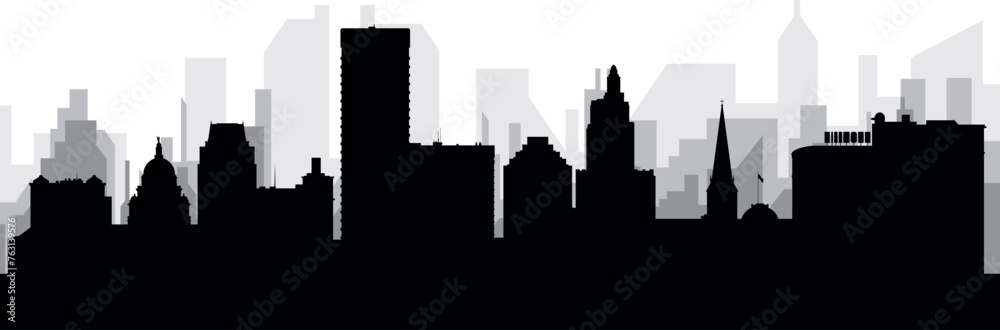 Black cityscape skyline panorama with gray misty city buildings background of PROVIDENCE, UNITED STATES