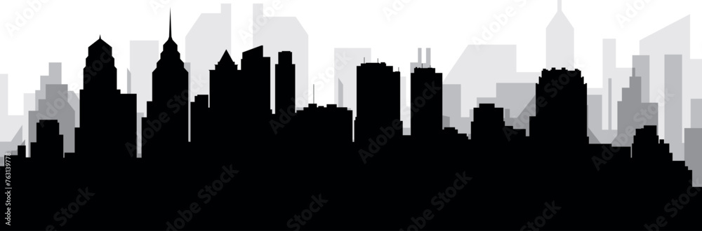 Black cityscape skyline panorama with gray misty city buildings background of PHILADELPHIA, UNITED STATES