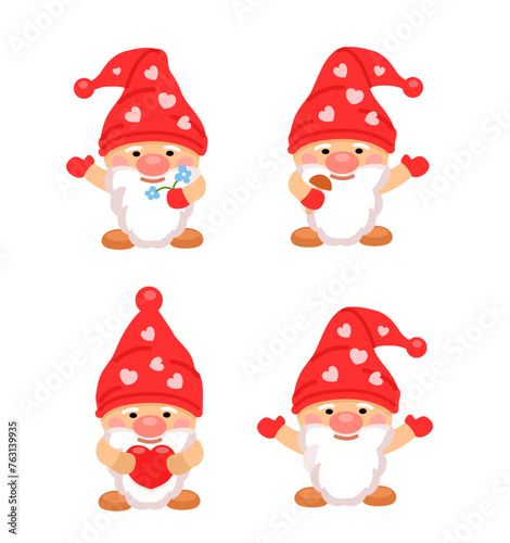New Year's gnomes. Vector set on white background