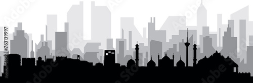 Black cityscape skyline panorama with gray misty city buildings background of NEW DELHI, INDIA