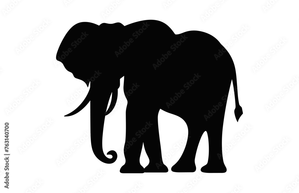 Elephant Silhouette isolated on a white background, African elephant Vector black Clipart