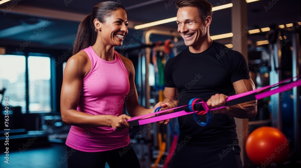 Trainer assists with resistance bands colorful strength focus Trainer assists with resistance bands colorful strength focus