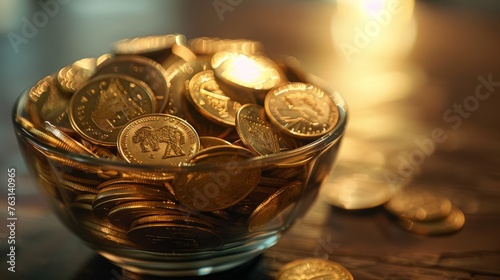 gold coins in a plate