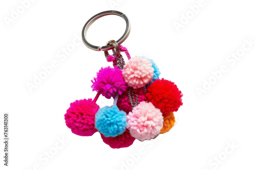 Array of Pom Poms Hanging From a Key Chain