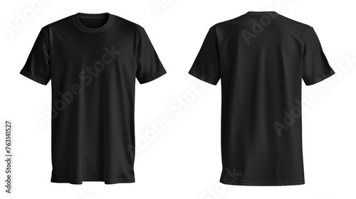 Black universal t-shirt template textile fashion clothes on transparent background. Generative Ai