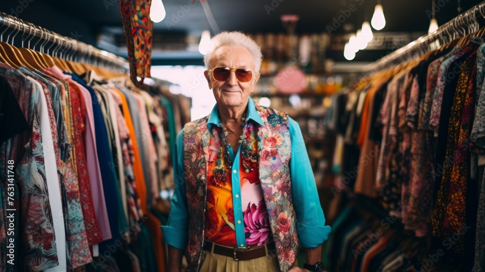 Vintage fashion highlighted by store owner amidst 1960s to 1980s attire