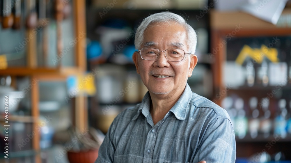 Obraz premium Portrait of Joyful Asian Small Business Owner in Smart Casual Attire