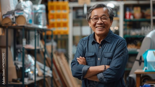 Portrait of Joyful Asian Small Business Owner in Smart Casual Attire