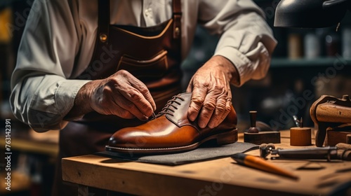 Skilled shoemaker at work precision and craftsmanship in leather shoe creation