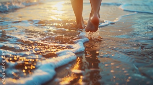 Woman Walking Barefoot on Sandy Beach