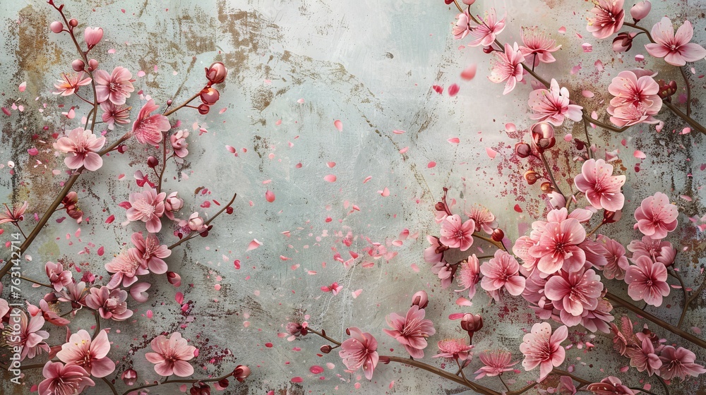 Artistic Cherry Blossoms on Vintage Textured Background