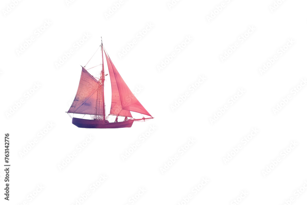 Red Sail Boat Floating on Water