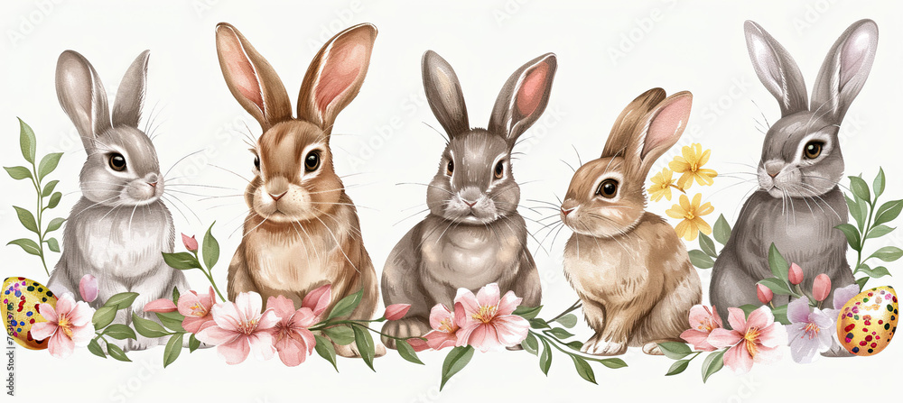 Set of easter bunny clipart illustrations isolated on white background