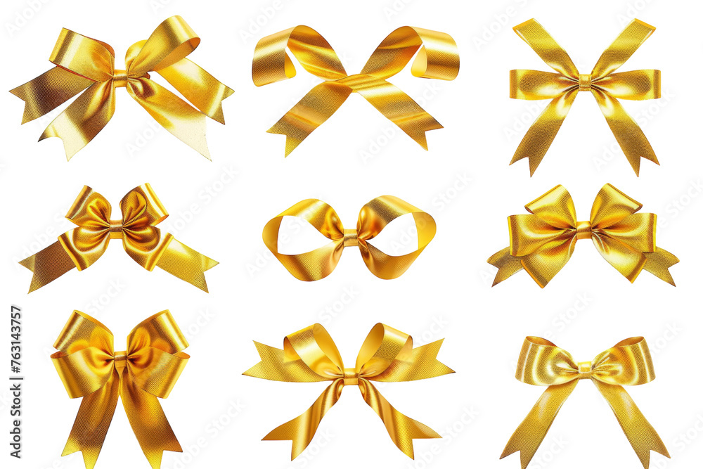 Cluster of Gold Bows on White Background