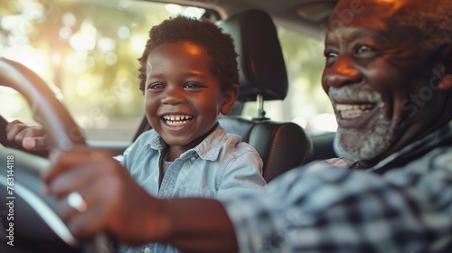 African American Family Enjoying Weekend Drive: Multi-Generational Joy © pierre