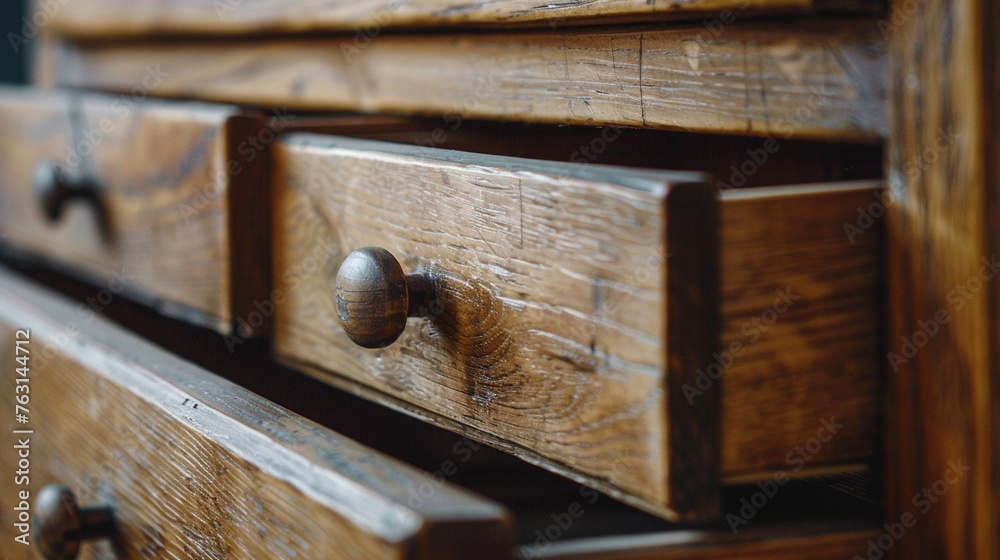 Fototapeta premium Close-Up of Wooden Drawer Interior Detail in Furniture Design