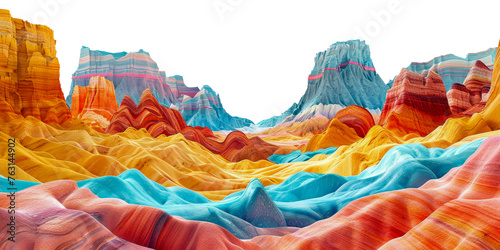 Colorful layered rock formations on transparent background - stock png.