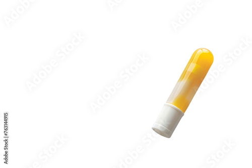 Yellow and White Tube of Toothpaste on White Background