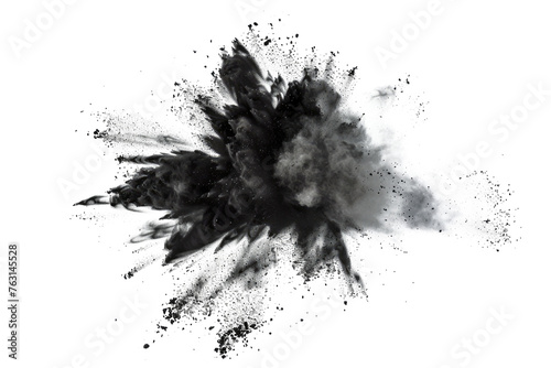 black color powder pulver explosion isolated on white or transparent