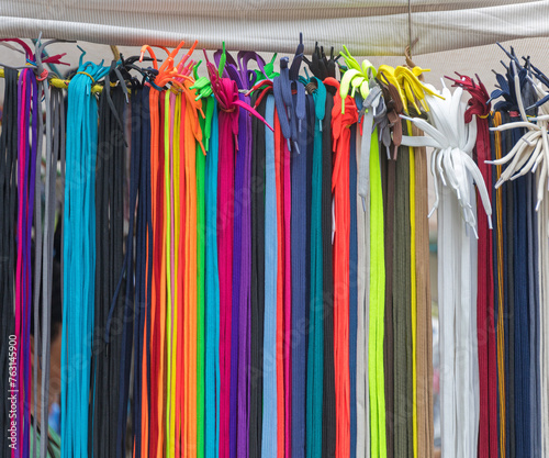 Many New Colourful Shoe Strings Laces Hanging
