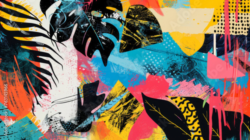 Vibrant Abstract Graffiti Artwork with Tropical Elements
