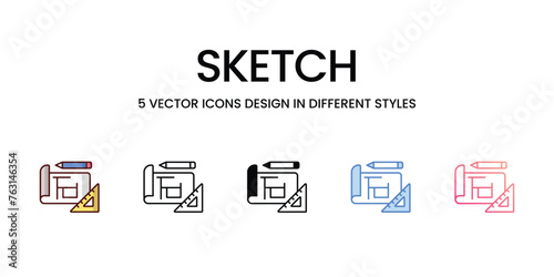 Sketch icons set in different style vector stock illustration