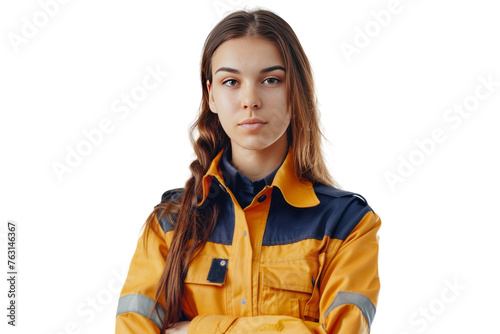 Woman Wearing Yellow and Blue Work Jacket