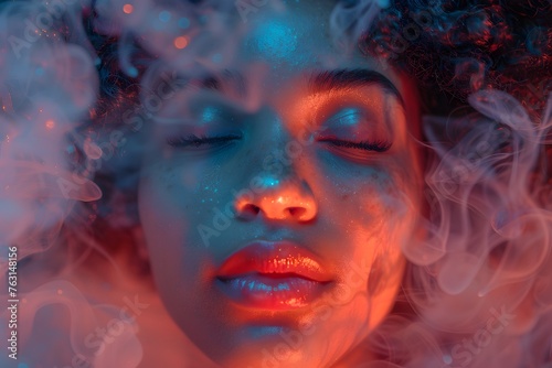 Woman With Closed Eyes Exhaling Smoke