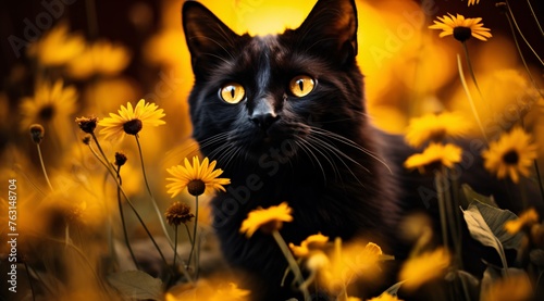 a black cat with yellow eyes © Marin