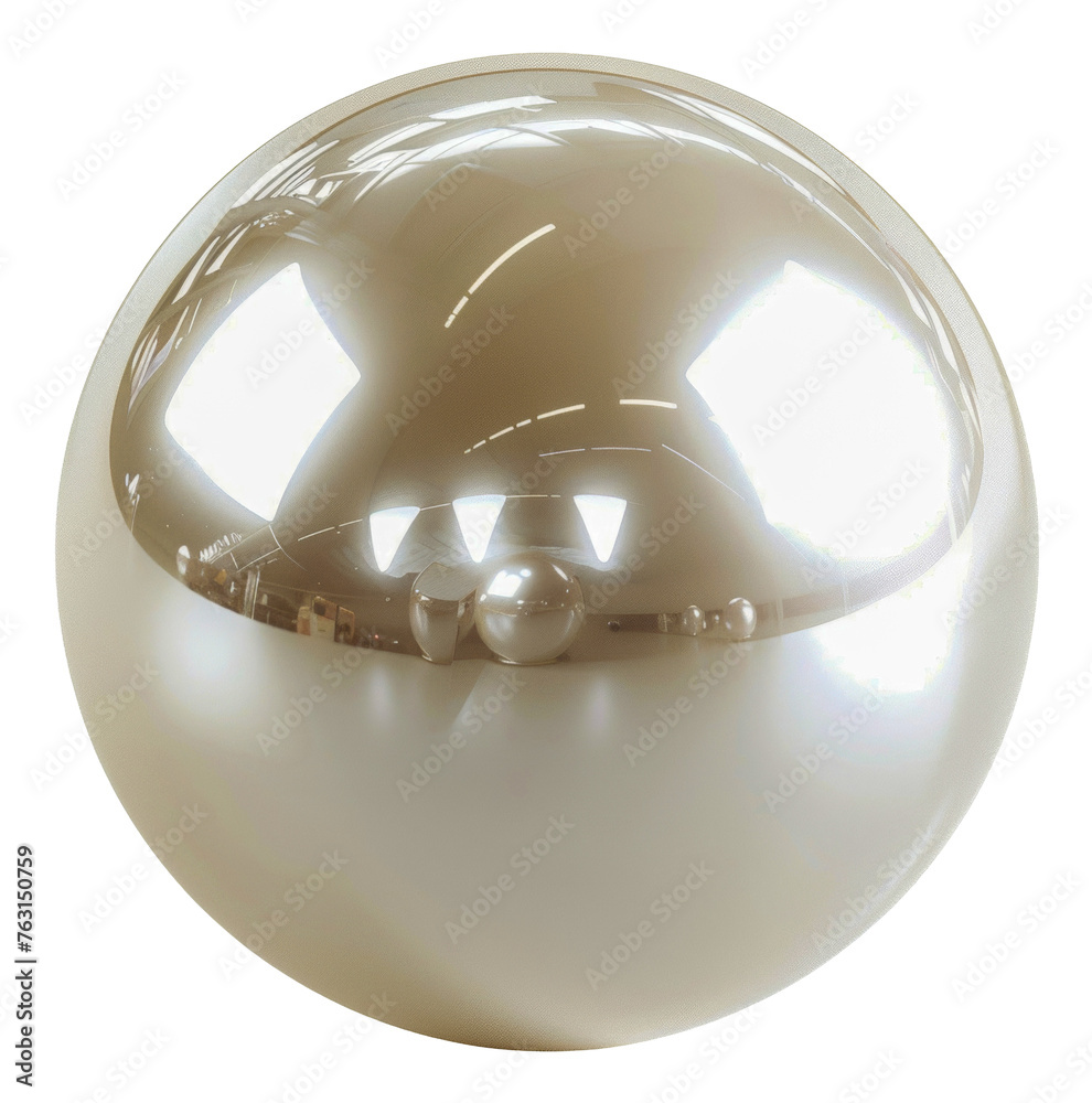 Shiny reflective sphere with interior room reflection on transparent