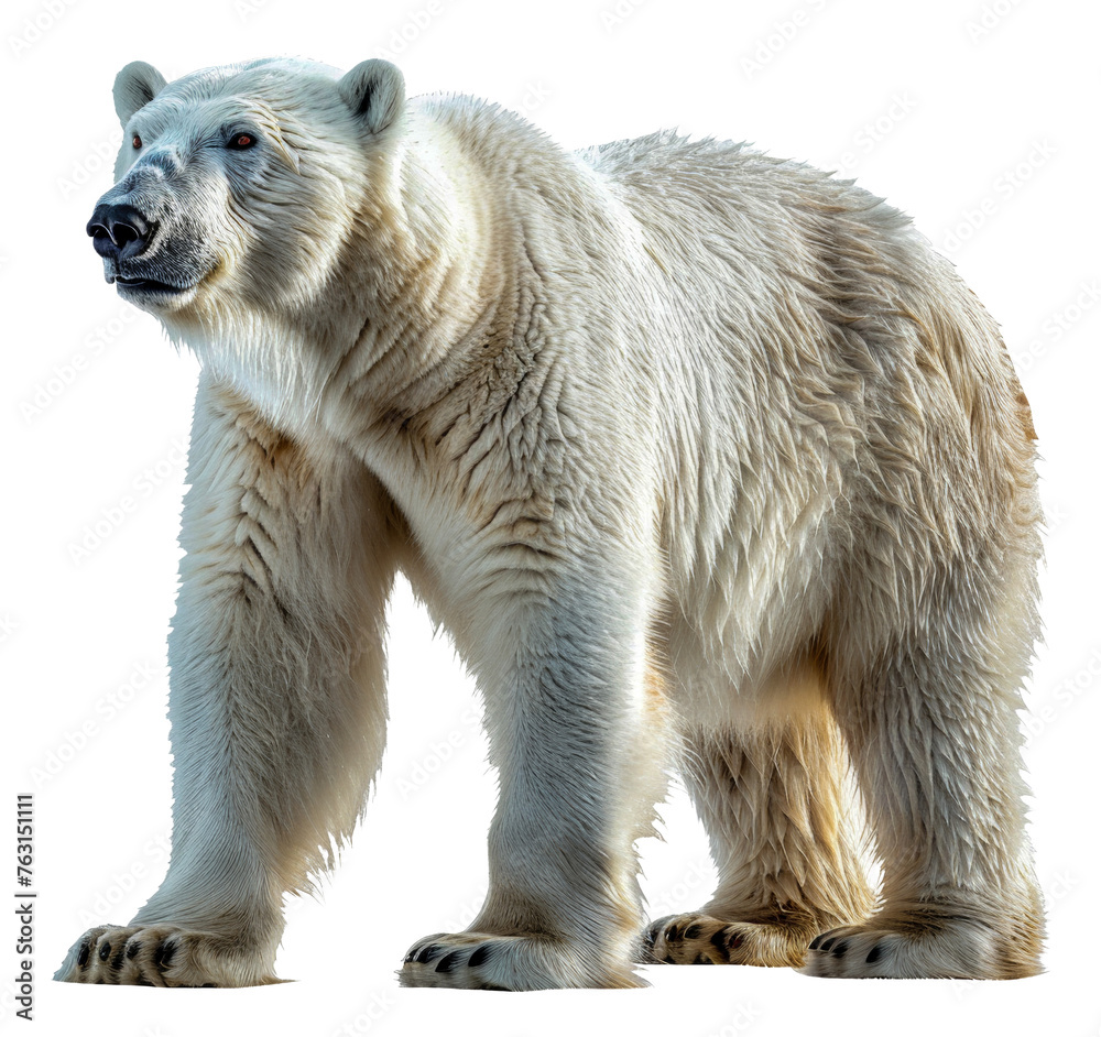 Fototapeta premium Majestic polar bear standing, cut out - stock png.