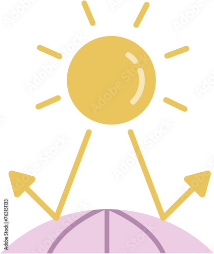 Surface reflection, contact lens UV resistance. Sun uv protection. Pictogram of sunscreen spf. Flat Vector Icon illustration.