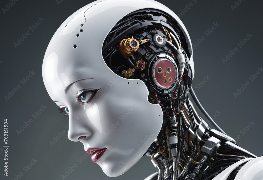 Artificial Inteligence, humaniod robot creating images, futuristic concept, created with Generative AI technology