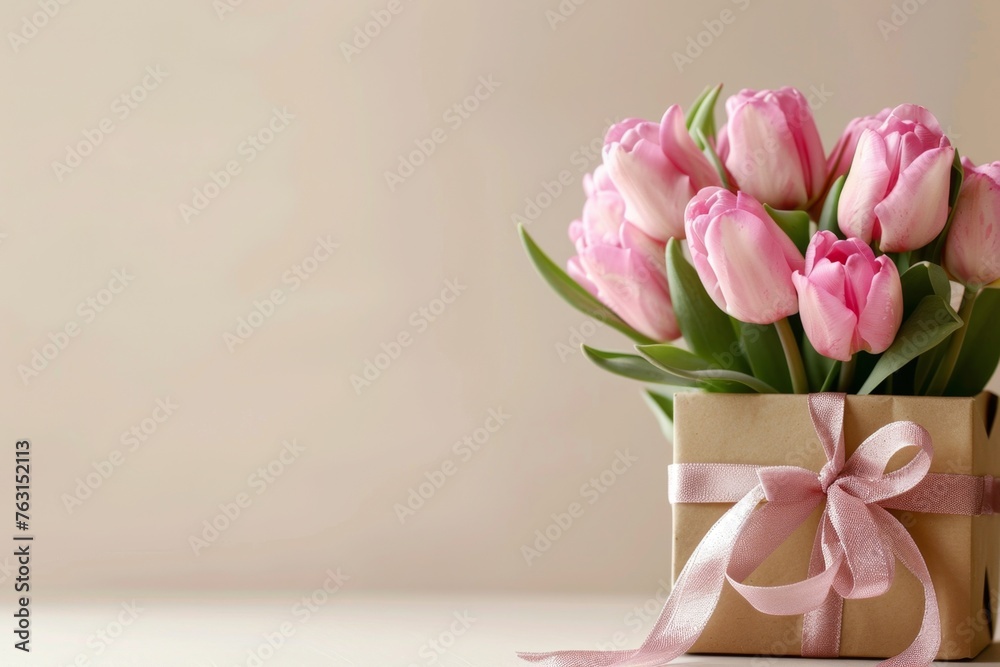 Womens Day Gift with Pink Tulips