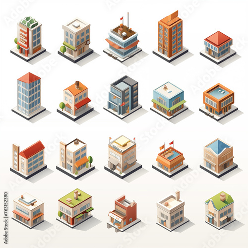 Isometric city elements collection.