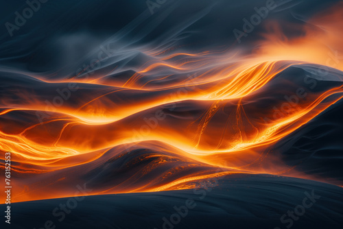 Abstract fire background with flames and lava streams. Background image. Created with Generative AI technology.