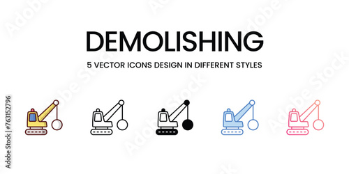 Demolishing icons set in different style vector stock illustration