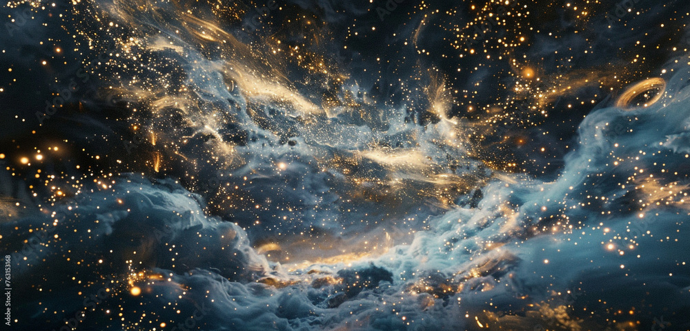 A cascade of topaz stars graces the wall, a celestial tapestry in resolution.