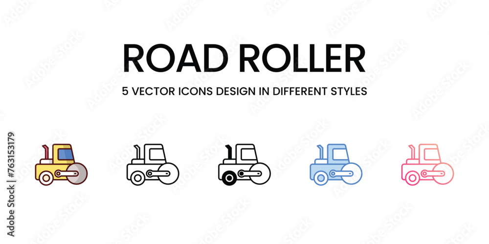 Road Roller icons set in different style vector stock illustration Road Roller icons set in different style vector stock illustration