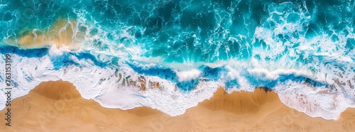 Aerial view of ocean waves  ocean texture in the style of blue and white colors  top down view. Panoramic view of the ocean with large waves