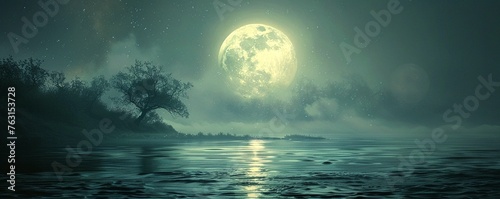 Mystical Moonlit Lake Realistic, Moonlight, Depth of Field Bokeh Effect