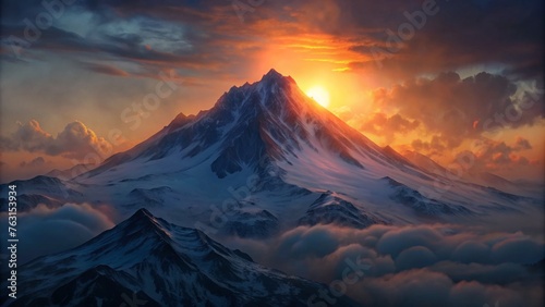 the-sun-sets-behind-a--mountain-on-a-slightly-cloud © servoooo