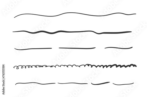 Swift crossed and wavy underlines. Underline markers collection. Vector illustration of scribble lines isolated on white background.