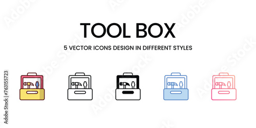 Tool Box icons set in different style vector stock illustration