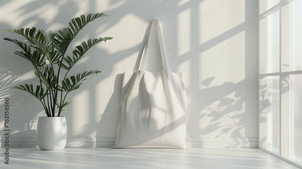Mockup Canvas tote bag with copy space for branding and advertising. eco and recycle. Generative AI Mockup Canvas tote bag with copy space for branding and advertising. eco and recycle. Generative AI