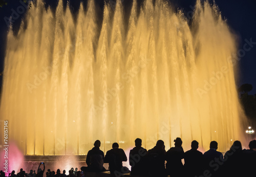 Evening show of Magic Fountain in Barcelona, Spain